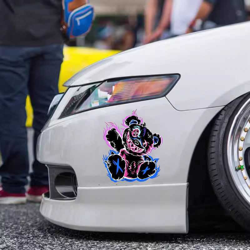 Devil Bear Personalized Creative Cartoon Stickers Cute Car Decoration Fun Decals Car Body Scratch Cover Stickers