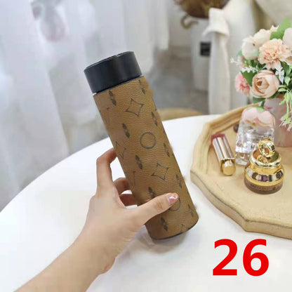 Cross-Border LED Random Temperature Display304Stainless Steel Thermos Cup Car-mounted Household Leather Case Gift Cup 500ML