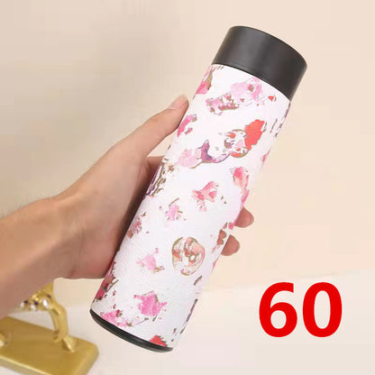Cross-Border LED Random Temperature Display304Stainless Steel Thermos Cup Car-mounted Household Leather Case Gift Cup 500ML