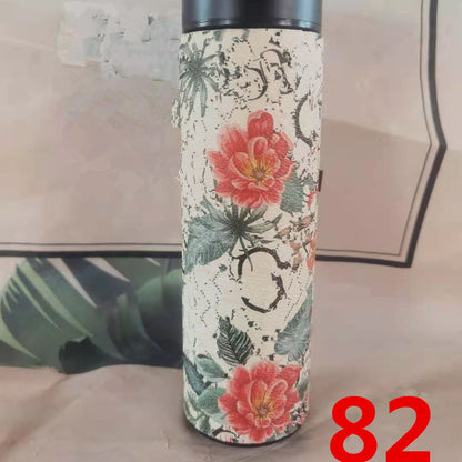 Cross-Border LED Random Temperature Display304Stainless Steel Thermos Cup Car-mounted Household Leather Case Gift Cup 500ML