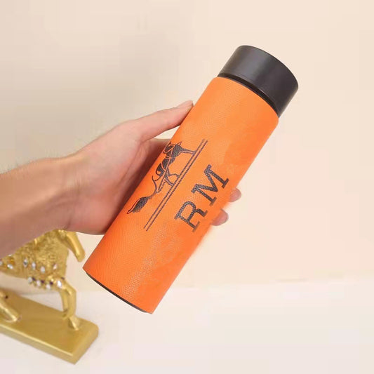 Cross-Border LED Random Temperature Display304Stainless Steel Thermos Cup Car-mounted Household Leather Case Gift Cup 500ML