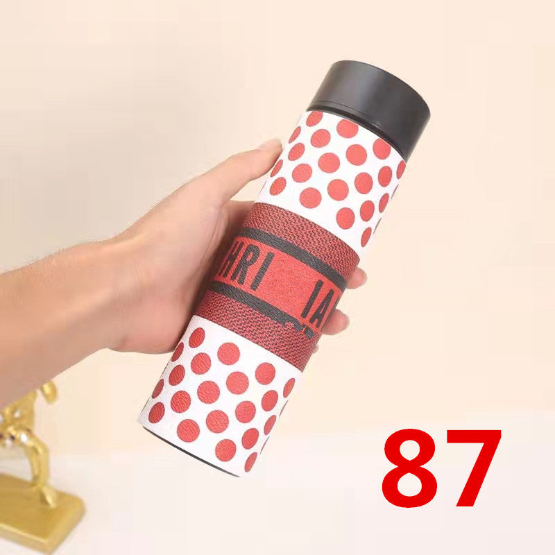 Cross-Border LED Random Temperature Display304Stainless Steel Thermos Cup Car-mounted Household Leather Case Gift Cup 500ML