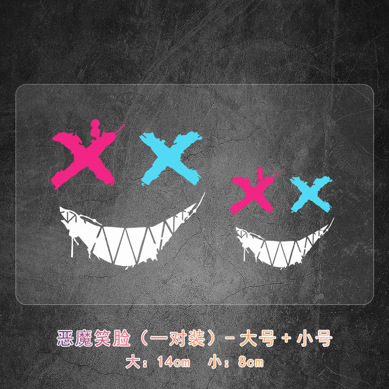 Devil Smiley Face XX Eye Personality Expression Stickers Creative Motorcycle Helmet Skateboard Body Glass Reflective Decorative Stickers