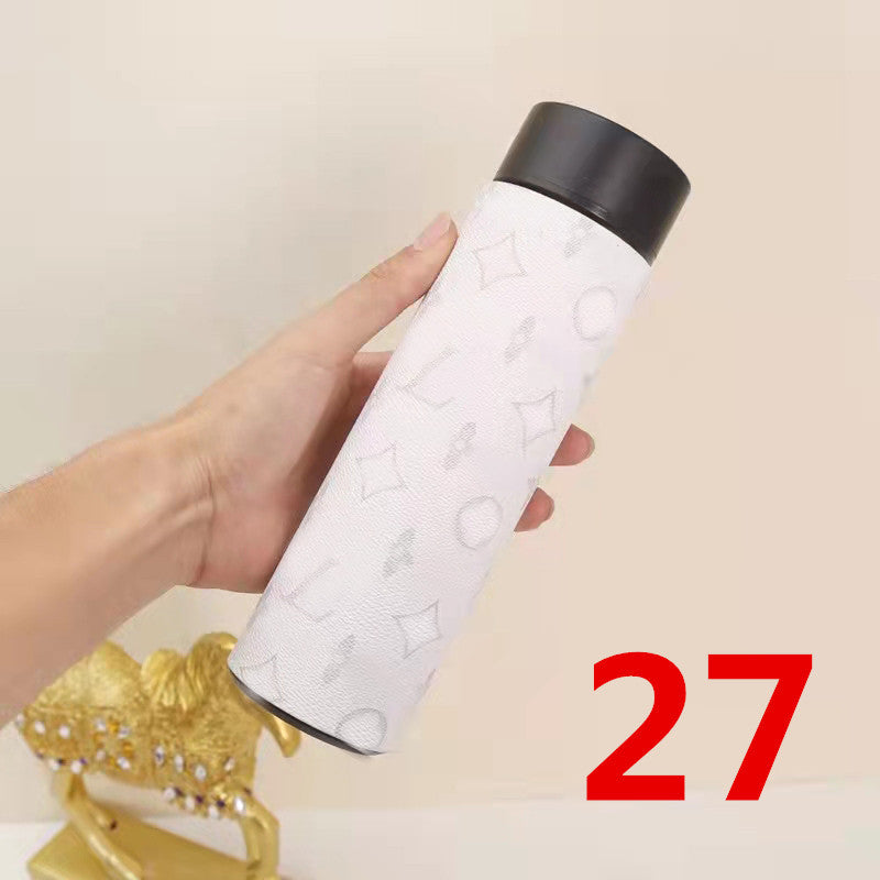 Cross-Border LED Random Temperature Display304Stainless Steel Thermos Cup Car-mounted Household Leather Case Gift Cup 500ML