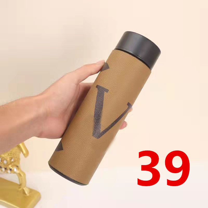 Cross-Border LED Random Temperature Display304Stainless Steel Thermos Cup Car-mounted Household Leather Case Gift Cup 500ML