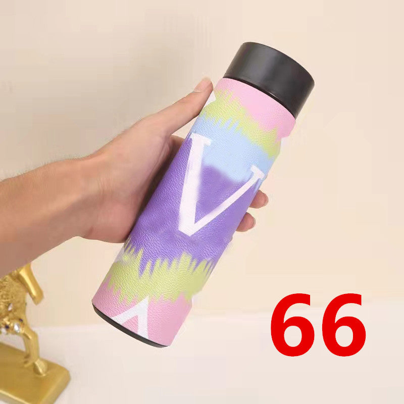 Cross-Border LED Random Temperature Display304Stainless Steel Thermos Cup Car-mounted Household Leather Case Gift Cup 500ML