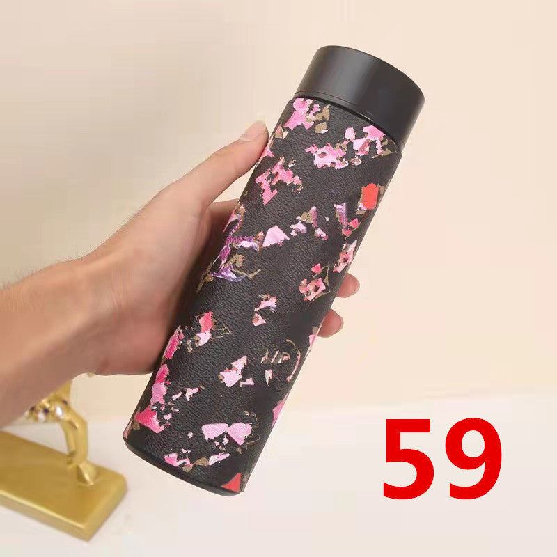 Cross-Border LED Random Temperature Display304Stainless Steel Thermos Cup Car-mounted Household Leather Case Gift Cup 500ML