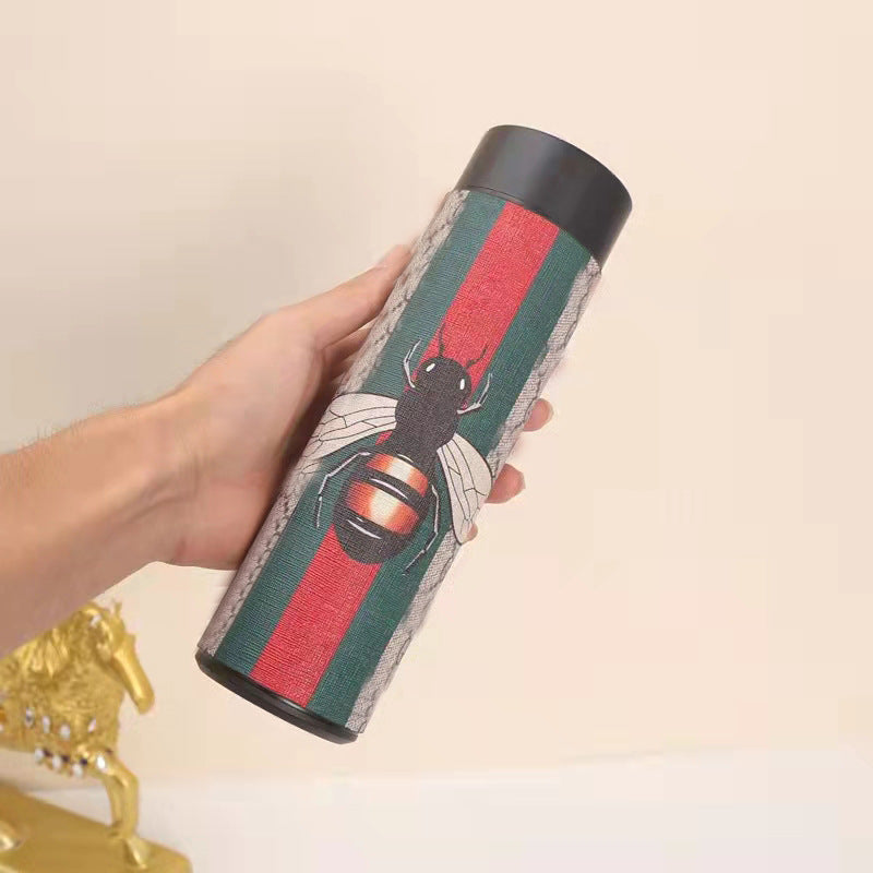 Cross-Border LED Random Temperature Display304Stainless Steel Thermos Cup Car-mounted Household Leather Case Gift Cup 500ML