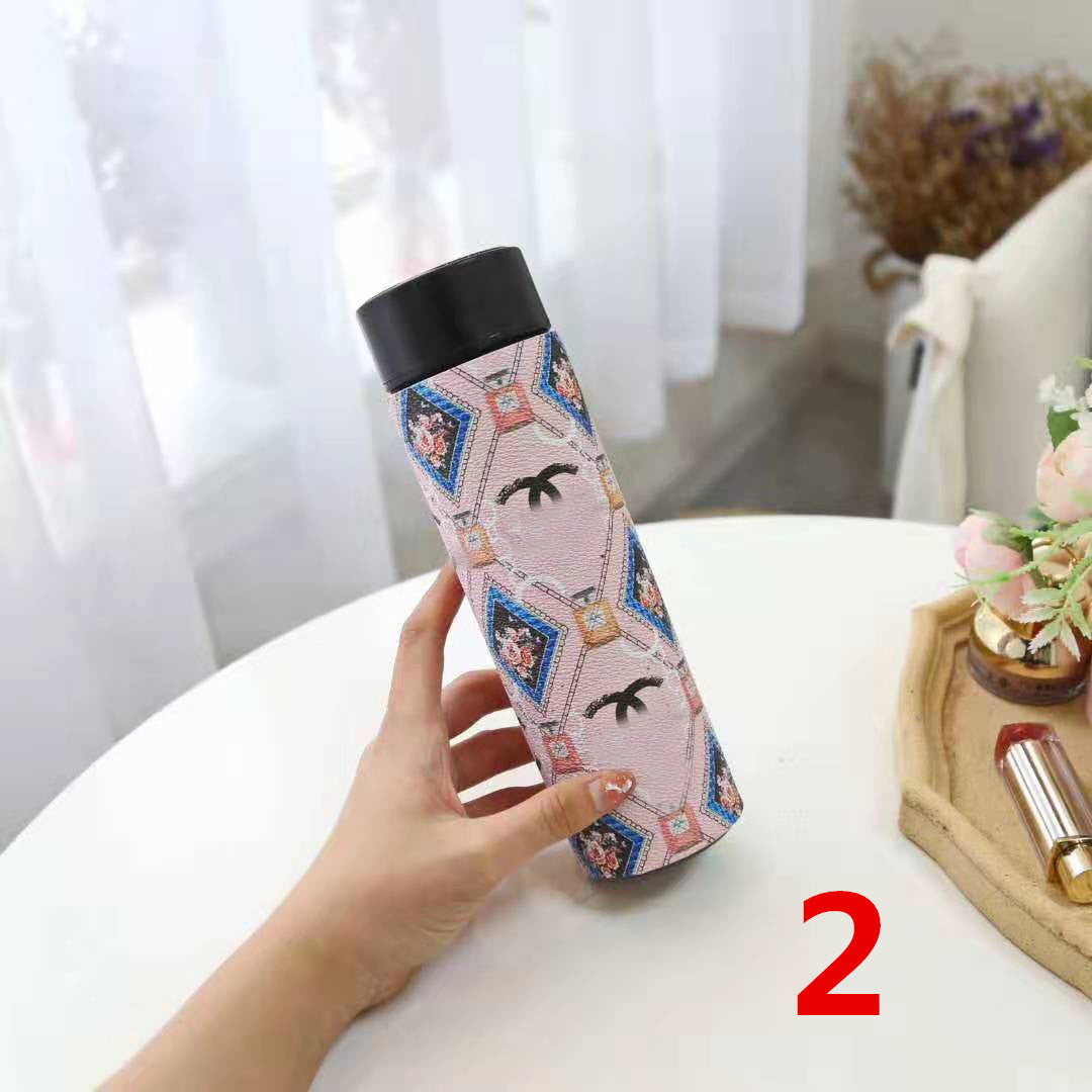 Cross-Border LED Random Temperature Display304Stainless Steel Thermos Cup Car-mounted Household Leather Case Gift Cup 500ML