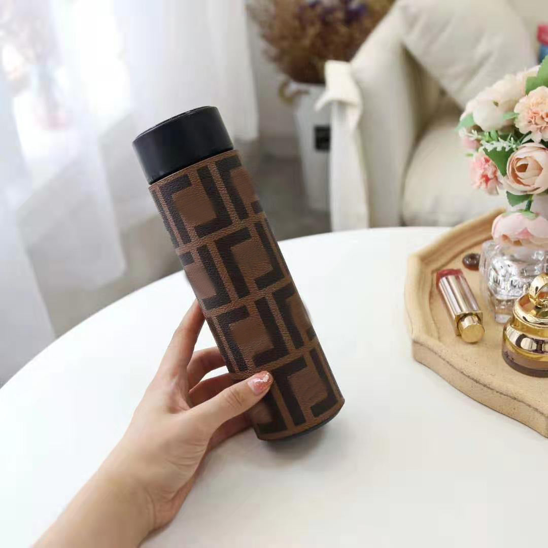 Cross-Border LED Random Temperature Display304Stainless Steel Thermos Cup Car-mounted Household Leather Case Gift Cup 500ML