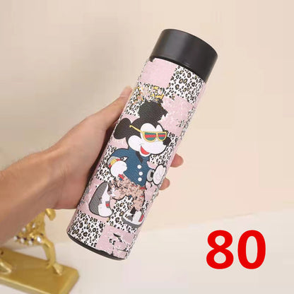 Cross-Border LED Random Temperature Display304Stainless Steel Thermos Cup Car-mounted Household Leather Case Gift Cup 500ML