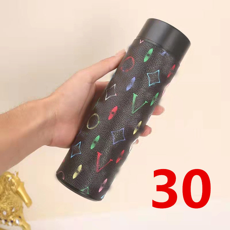Cross-Border LED Random Temperature Display304Stainless Steel Thermos Cup Car-mounted Household Leather Case Gift Cup 500ML
