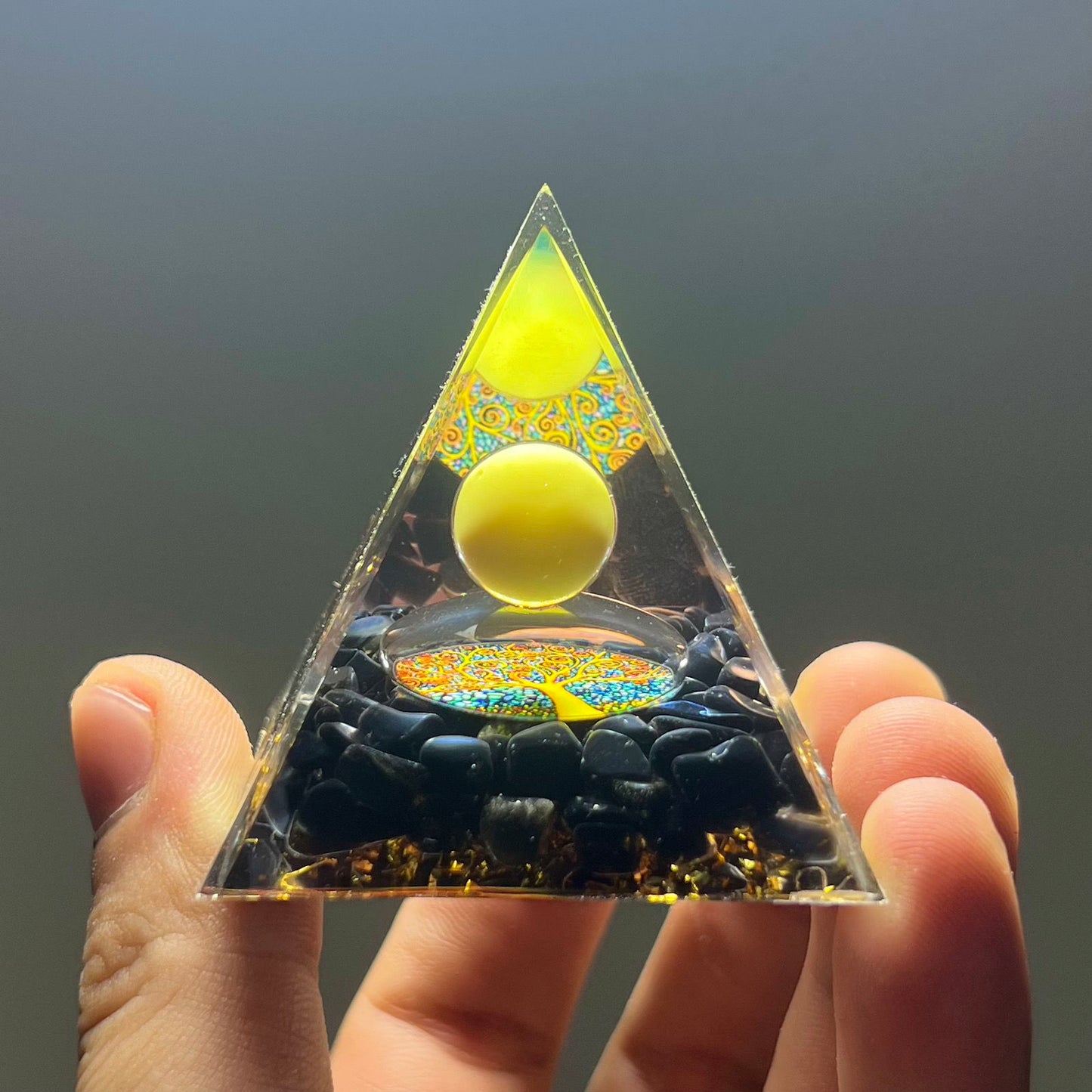 Pyramid Desktop High-end Ornament Birthday Gift Fish Tank Landscaping Car Decoration Resin Epoxy+Crystal Ball/Stone