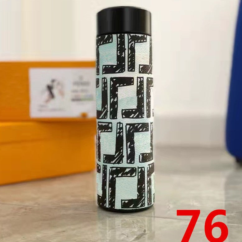 Cross-Border LED Random Temperature Display304Stainless Steel Thermos Cup Car-mounted Household Leather Case Gift Cup 500ML