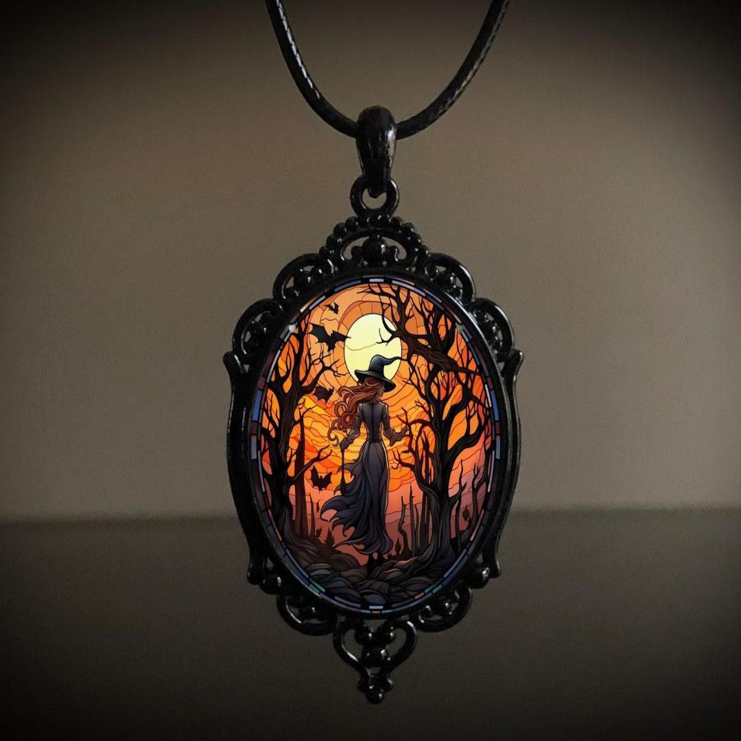 European and American Cross-Border New Necklace Retro Gothic Bat Cross Witch Halloween Pendant Necklace Jewelry