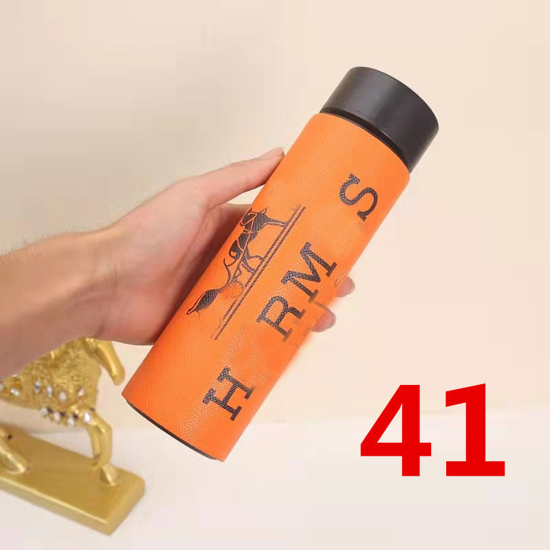 Cross-Border LED Random Temperature Display304Stainless Steel Thermos Cup Car-mounted Household Leather Case Gift Cup 500ML