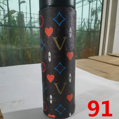 Cross-Border LED Random Temperature Display304Stainless Steel Thermos Cup Car-mounted Household Leather Case Gift Cup 500ML