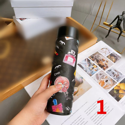 Cross-Border LED Random Temperature Display304Stainless Steel Thermos Cup Car-mounted Household Leather Case Gift Cup 500ML