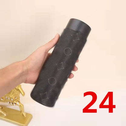 Cross-Border LED Random Temperature Display304Stainless Steel Thermos Cup Car-mounted Household Leather Case Gift Cup 500ML