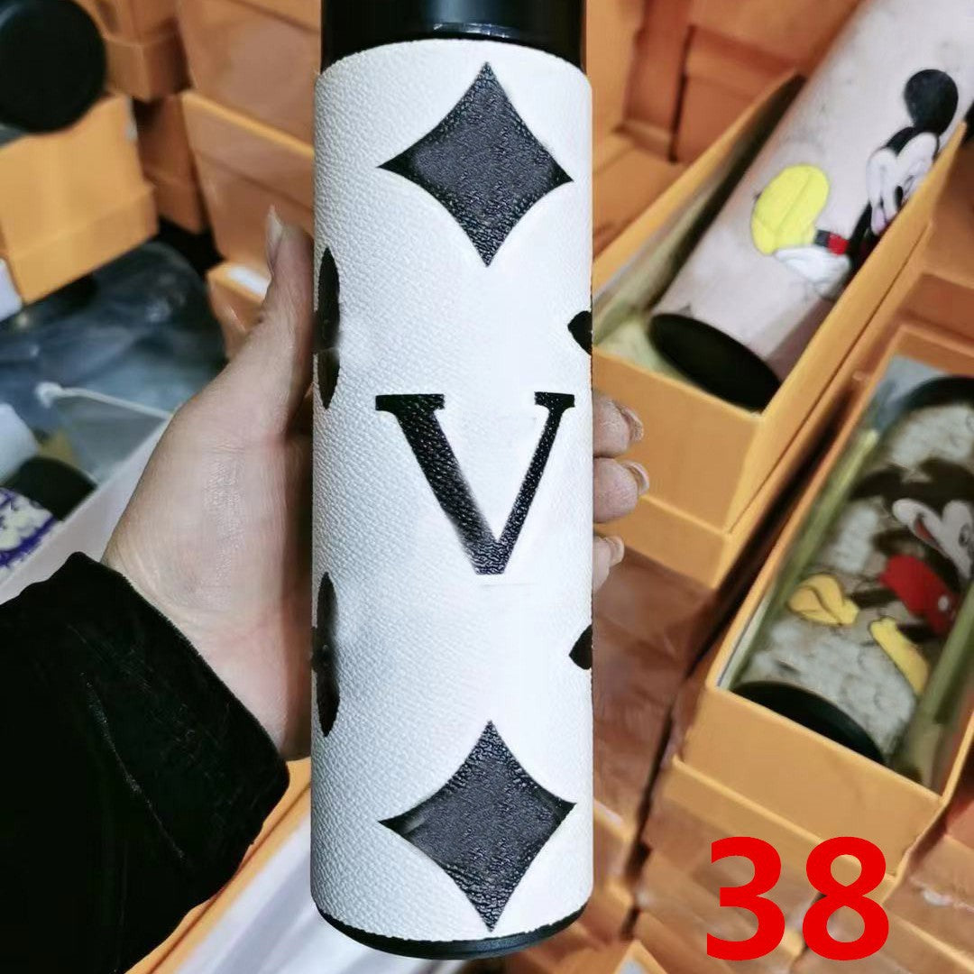 Cross-Border LED Random Temperature Display304Stainless Steel Thermos Cup Car-mounted Household Leather Case Gift Cup 500ML