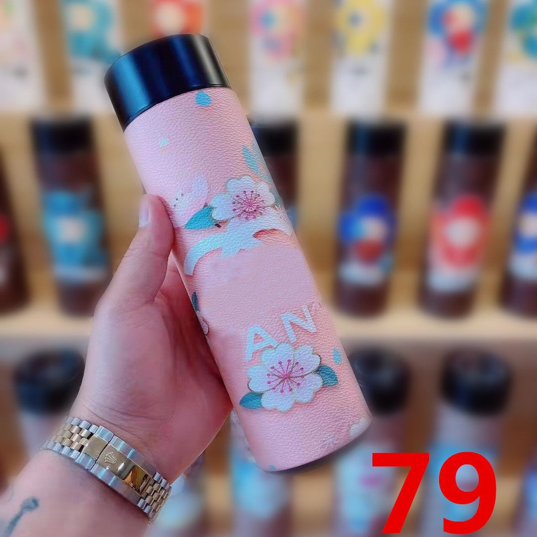 Cross-Border LED Random Temperature Display304Stainless Steel Thermos Cup Car-mounted Household Leather Case Gift Cup 500ML
