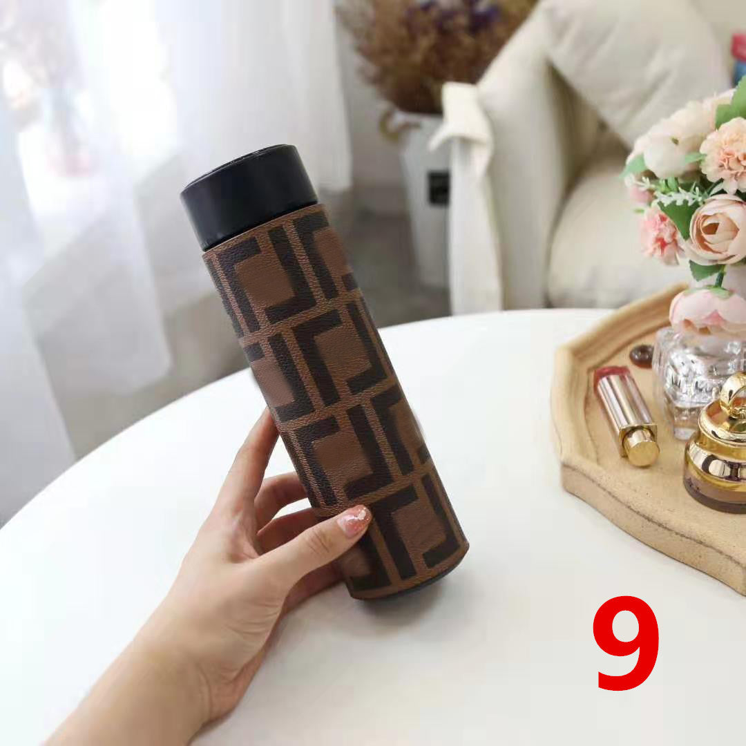 Cross-Border LED Random Temperature Display304Stainless Steel Thermos Cup Car-mounted Household Leather Case Gift Cup 500ML