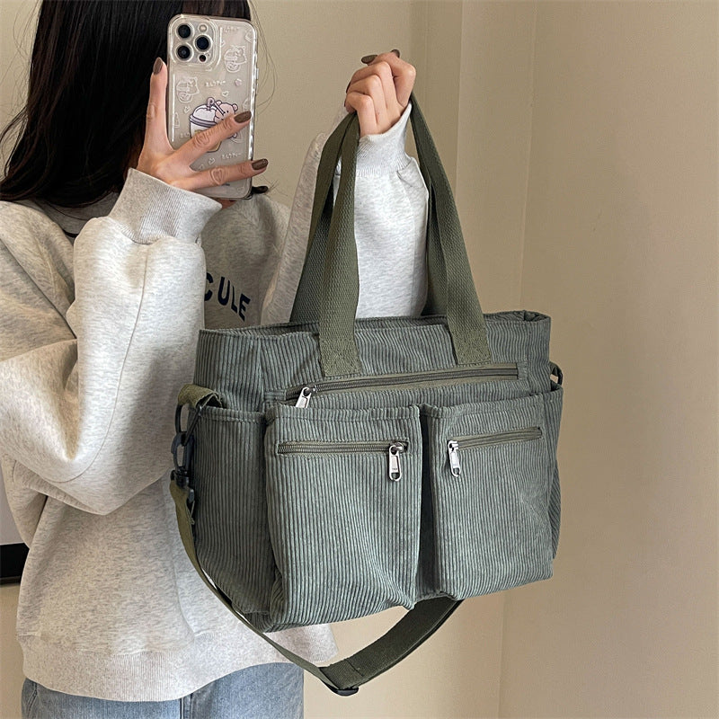 Large-capacity corduroy women's bag new style simple ladies shoulder messenger bag versatile corduroy handbag