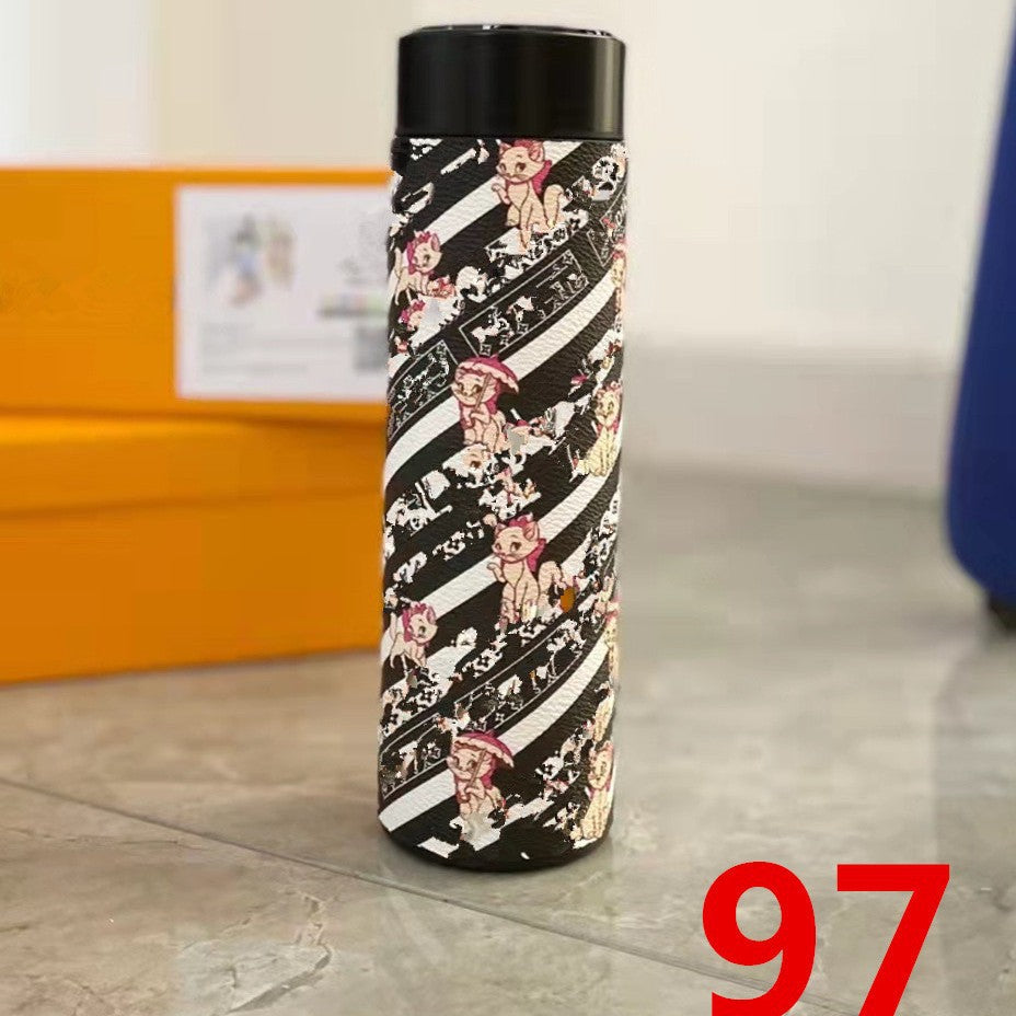 Cross-Border LED Random Temperature Display304Stainless Steel Thermos Cup Car-mounted Household Leather Case Gift Cup 500ML