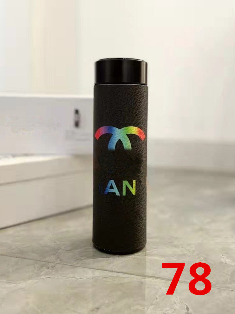 Cross-Border LED Random Temperature Display304Stainless Steel Thermos Cup Car-mounted Household Leather Case Gift Cup 500ML
