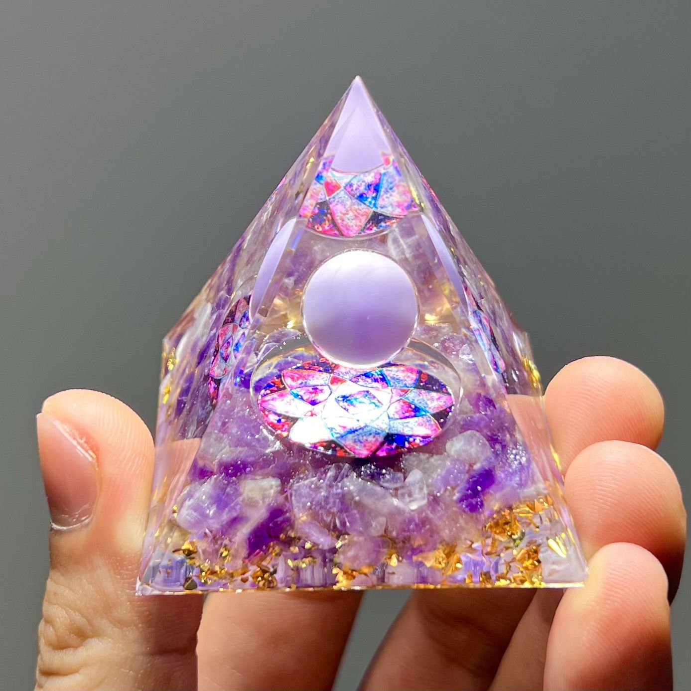 Pyramid Desktop High-end Ornament Birthday Gift Fish Tank Landscaping Car Decoration Resin Epoxy+Crystal Ball/Stone