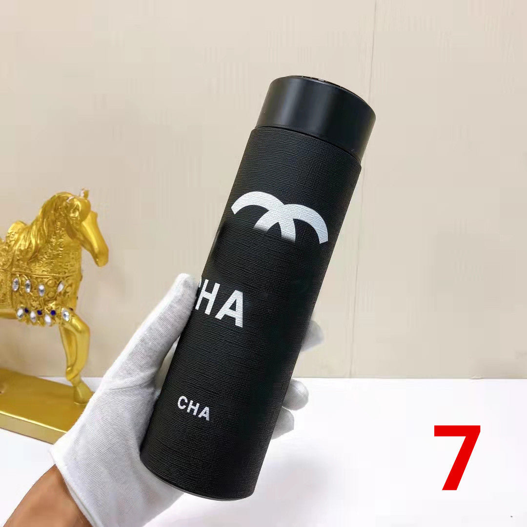Cross-Border LED Random Temperature Display304Stainless Steel Thermos Cup Car-mounted Household Leather Case Gift Cup 500ML