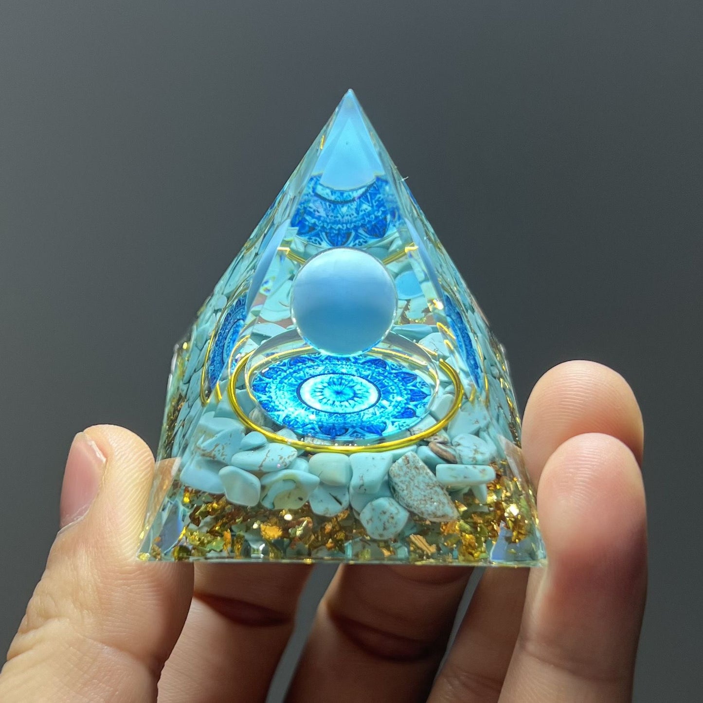 Pyramid Desktop High-end Ornament Birthday Gift Fish Tank Landscaping Car Decoration Resin Epoxy+Crystal Ball/Stone