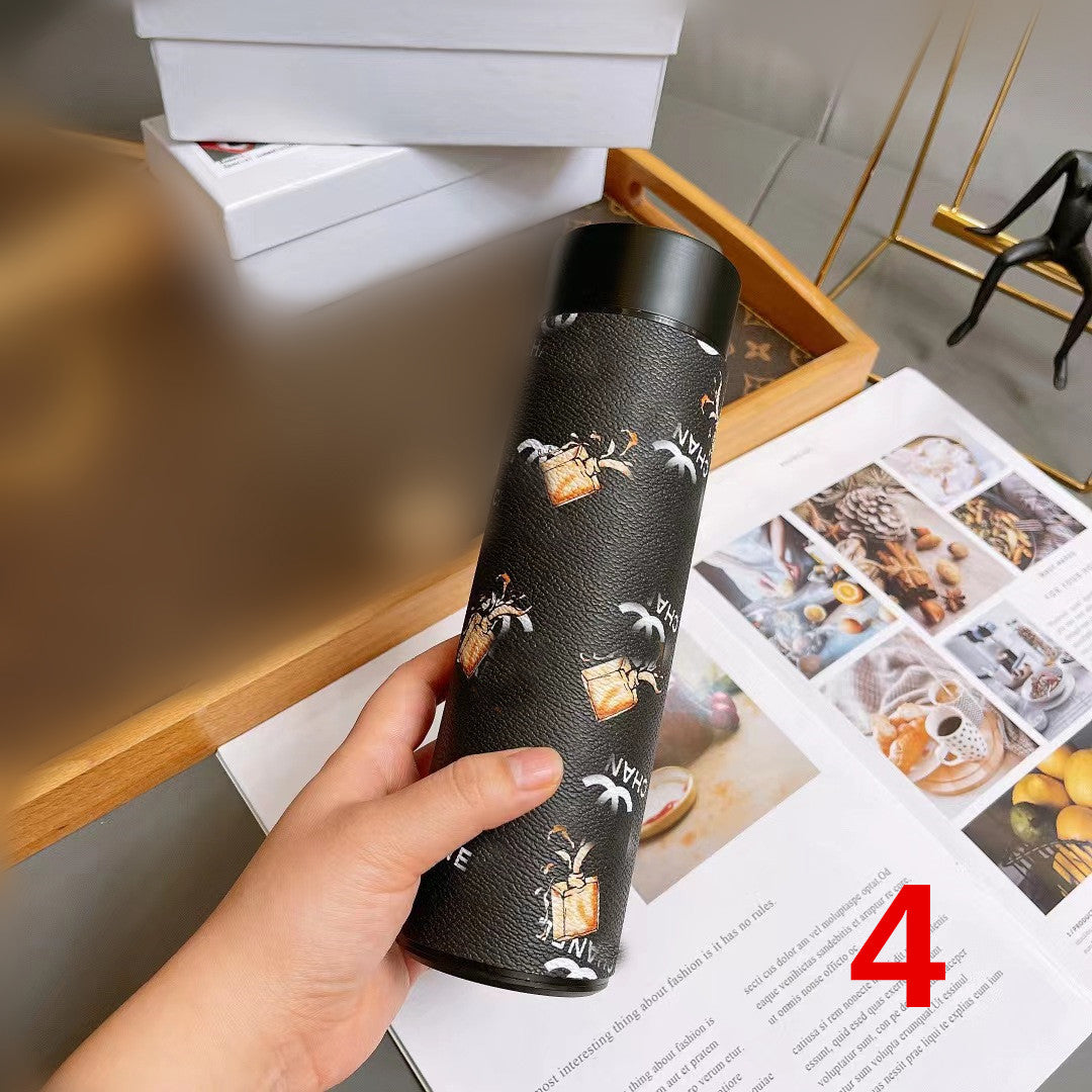 Cross-Border LED Random Temperature Display304Stainless Steel Thermos Cup Car-mounted Household Leather Case Gift Cup 500ML