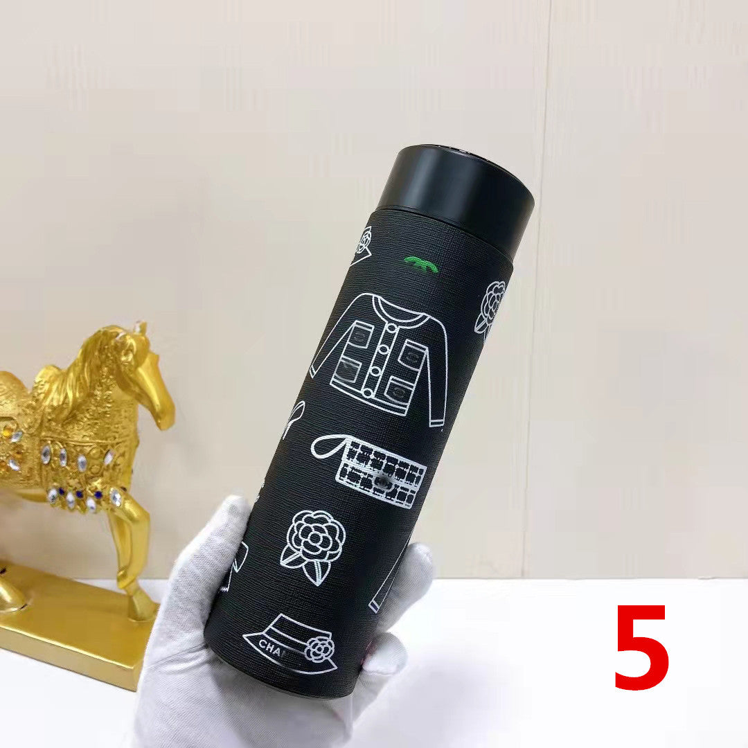 Cross-Border LED Random Temperature Display304Stainless Steel Thermos Cup Car-mounted Household Leather Case Gift Cup 500ML