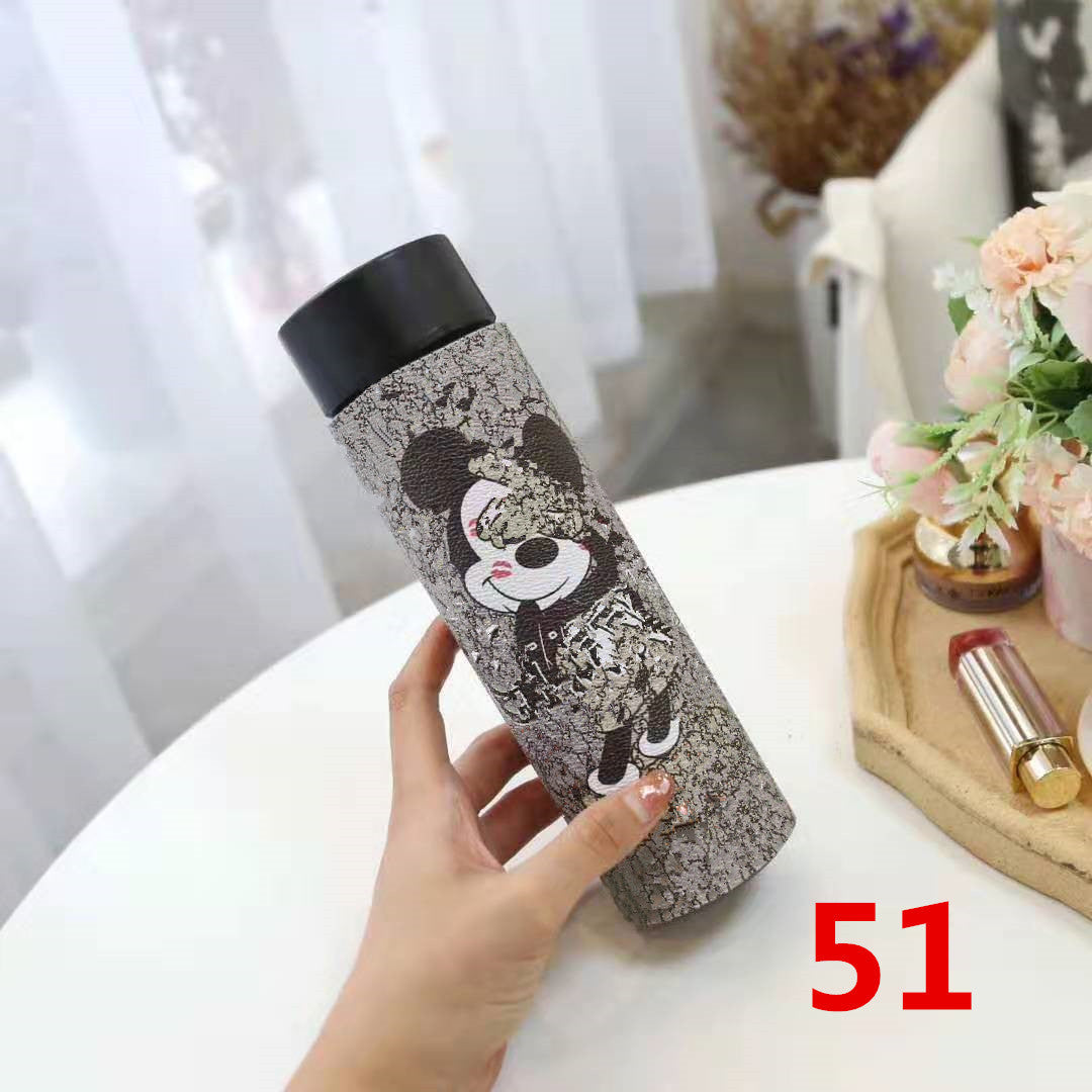 Cross-Border LED Random Temperature Display304Stainless Steel Thermos Cup Car-mounted Household Leather Case Gift Cup 500ML