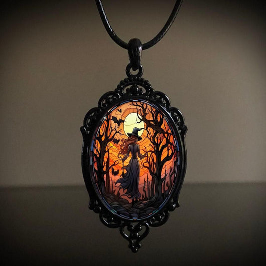 European and American Cross-Border New Necklace Retro Gothic Bat Cross Witch Halloween Pendant Necklace Jewelry