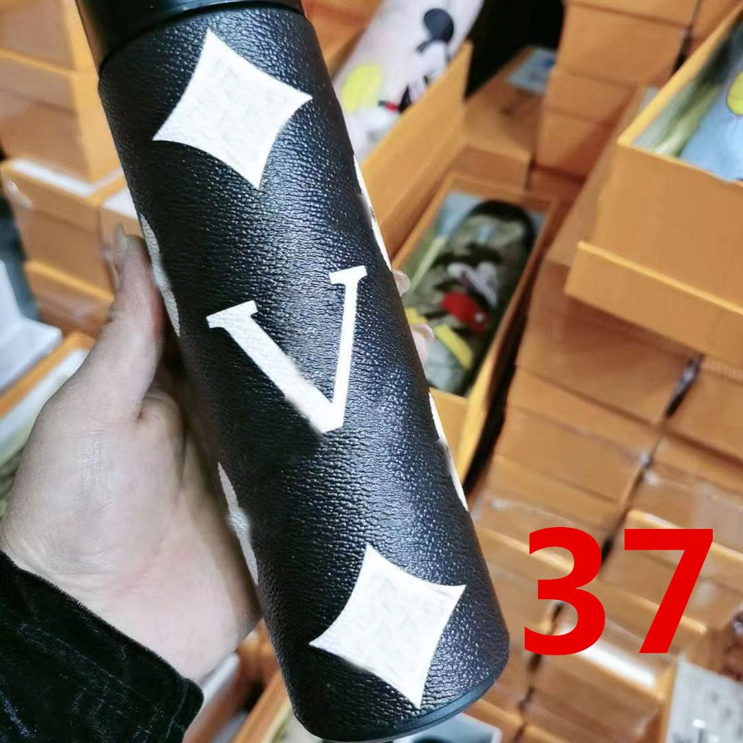 Cross-Border LED Random Temperature Display304Stainless Steel Thermos Cup Car-mounted Household Leather Case Gift Cup 500ML