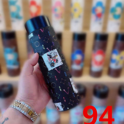 Cross-Border LED Random Temperature Display304Stainless Steel Thermos Cup Car-mounted Household Leather Case Gift Cup 500ML