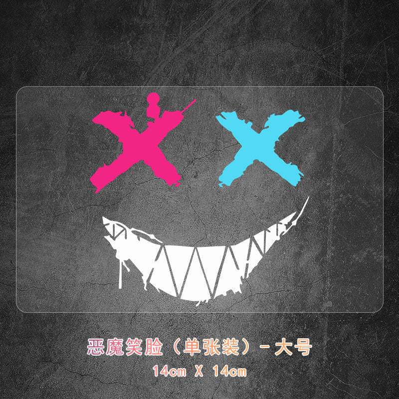 Devil Smiley Face XX Eye Personality Expression Stickers Creative Motorcycle Helmet Skateboard Body Glass Reflective Decorative Stickers