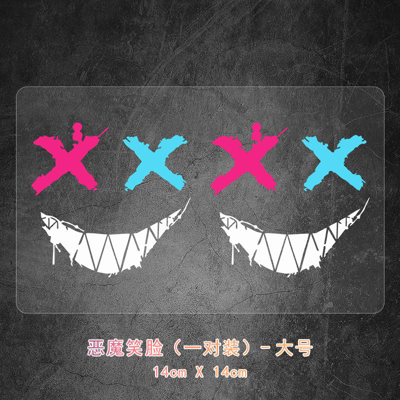 Devil Smiley Face XX Eye Personality Expression Stickers Creative Motorcycle Helmet Skateboard Body Glass Reflective Decorative Stickers
