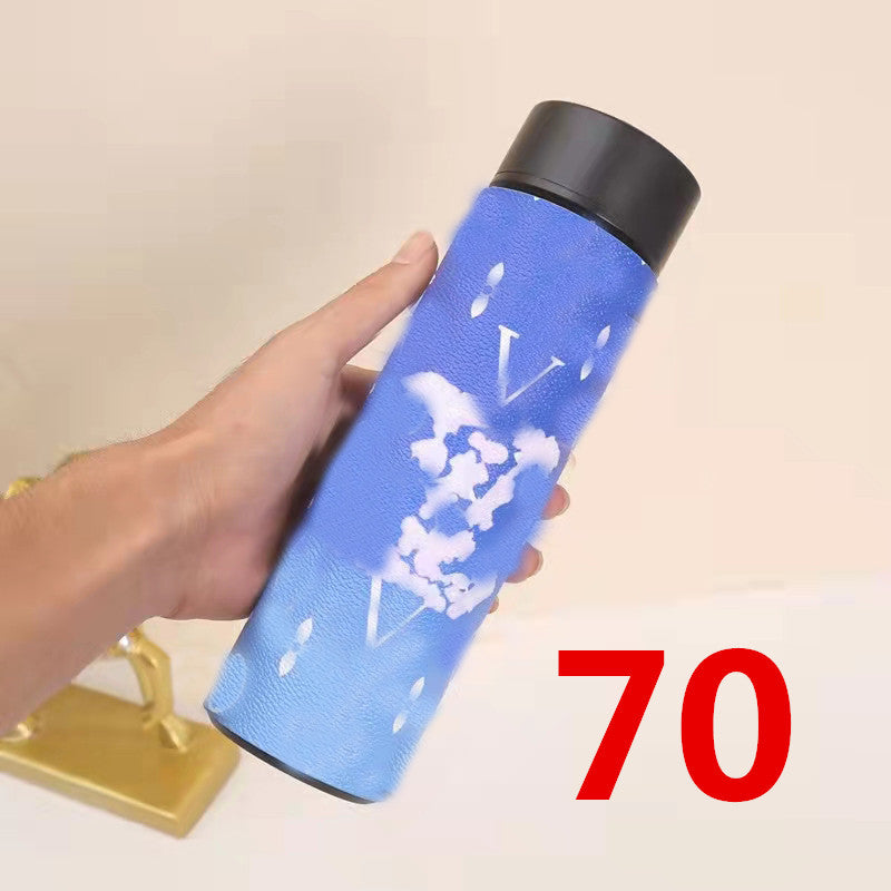 Cross-Border LED Random Temperature Display304Stainless Steel Thermos Cup Car-mounted Household Leather Case Gift Cup 500ML