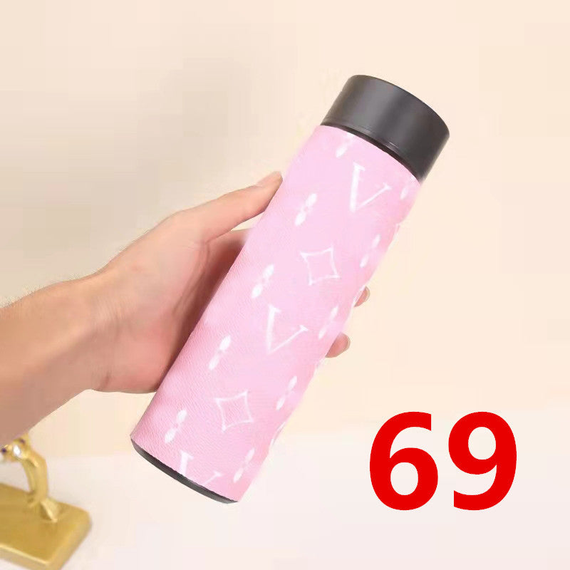 Cross-Border LED Random Temperature Display304Stainless Steel Thermos Cup Car-mounted Household Leather Case Gift Cup 500ML