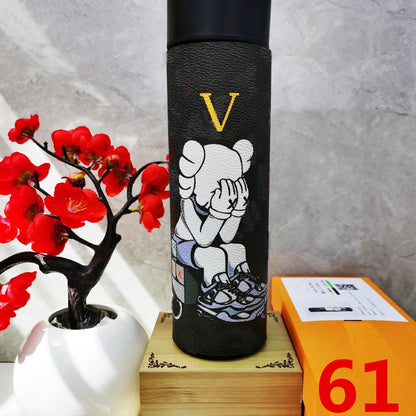 Cross-Border LED Random Temperature Display304Stainless Steel Thermos Cup Car-mounted Household Leather Case Gift Cup 500ML